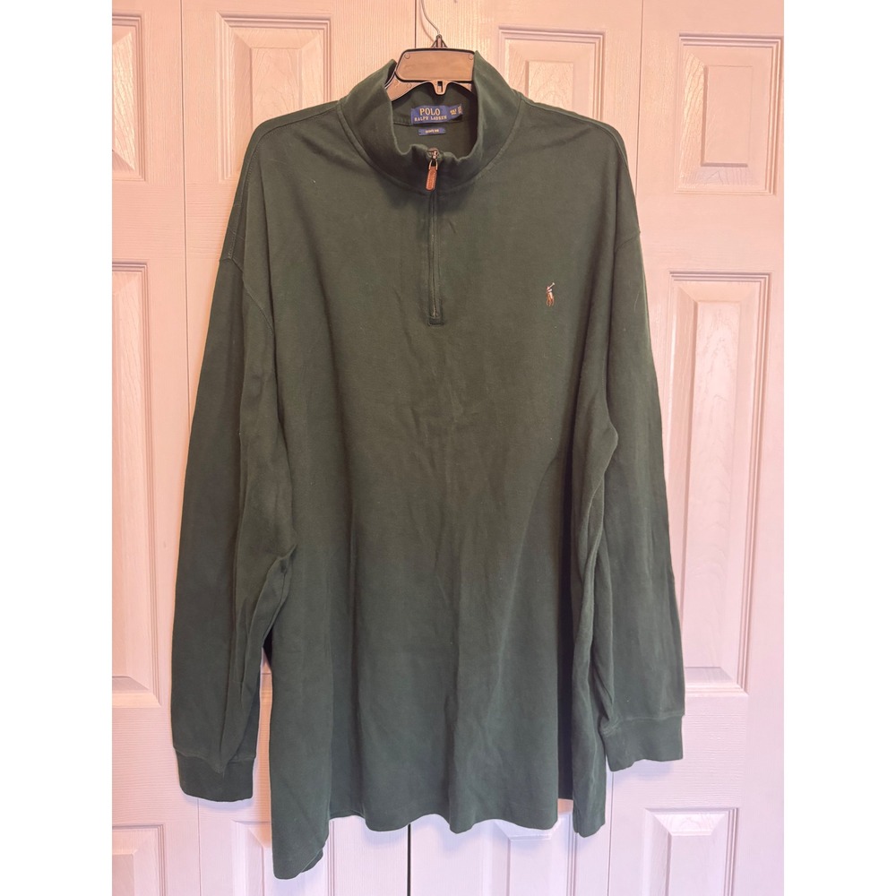 Polo Ralph Lauren Estate Rib Quarter Zip Pullover Green 4XLT Tall Mens Cotton